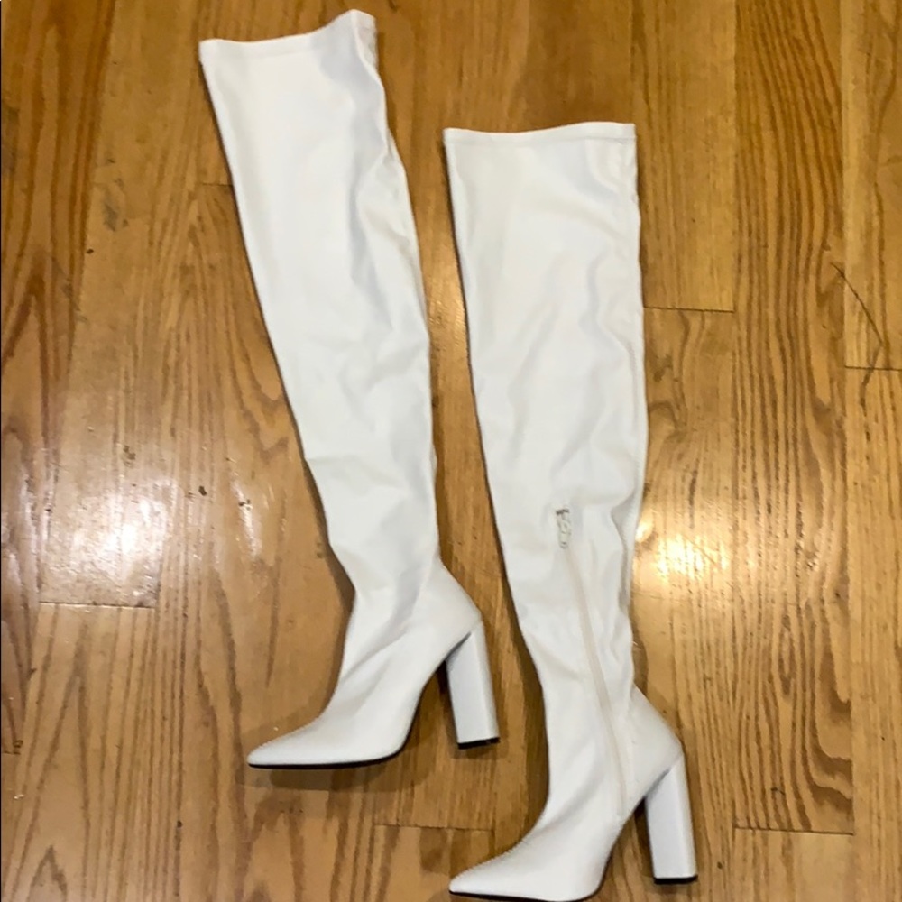 White Thigh High Fashion Nova Boots